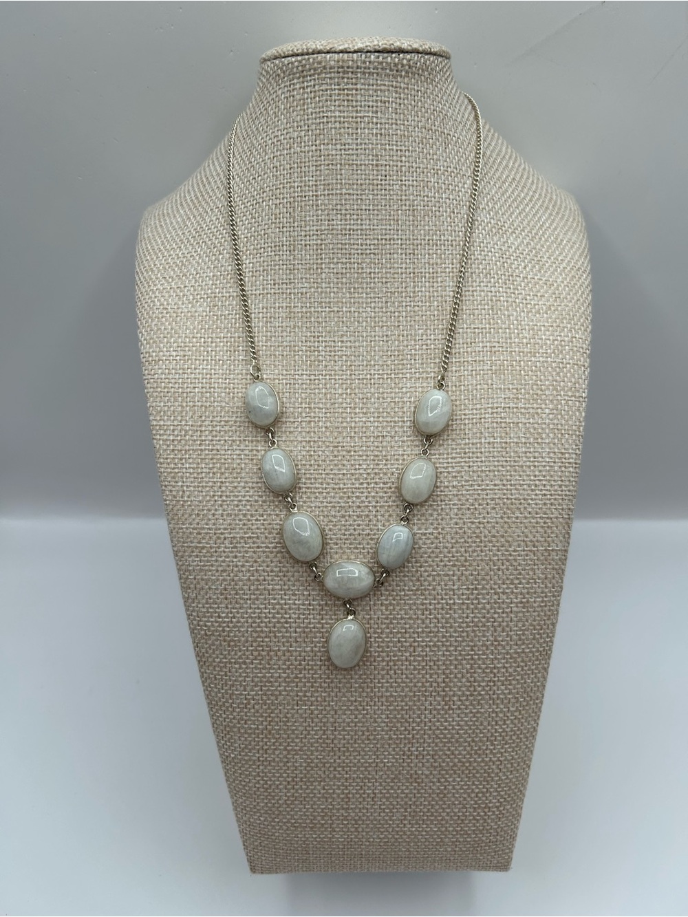 925 Sterling Silver Moonstone Station Necklace